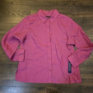 Pendleton Linen Button Front Shirt Womens L Pink Magenta NWT Preppy